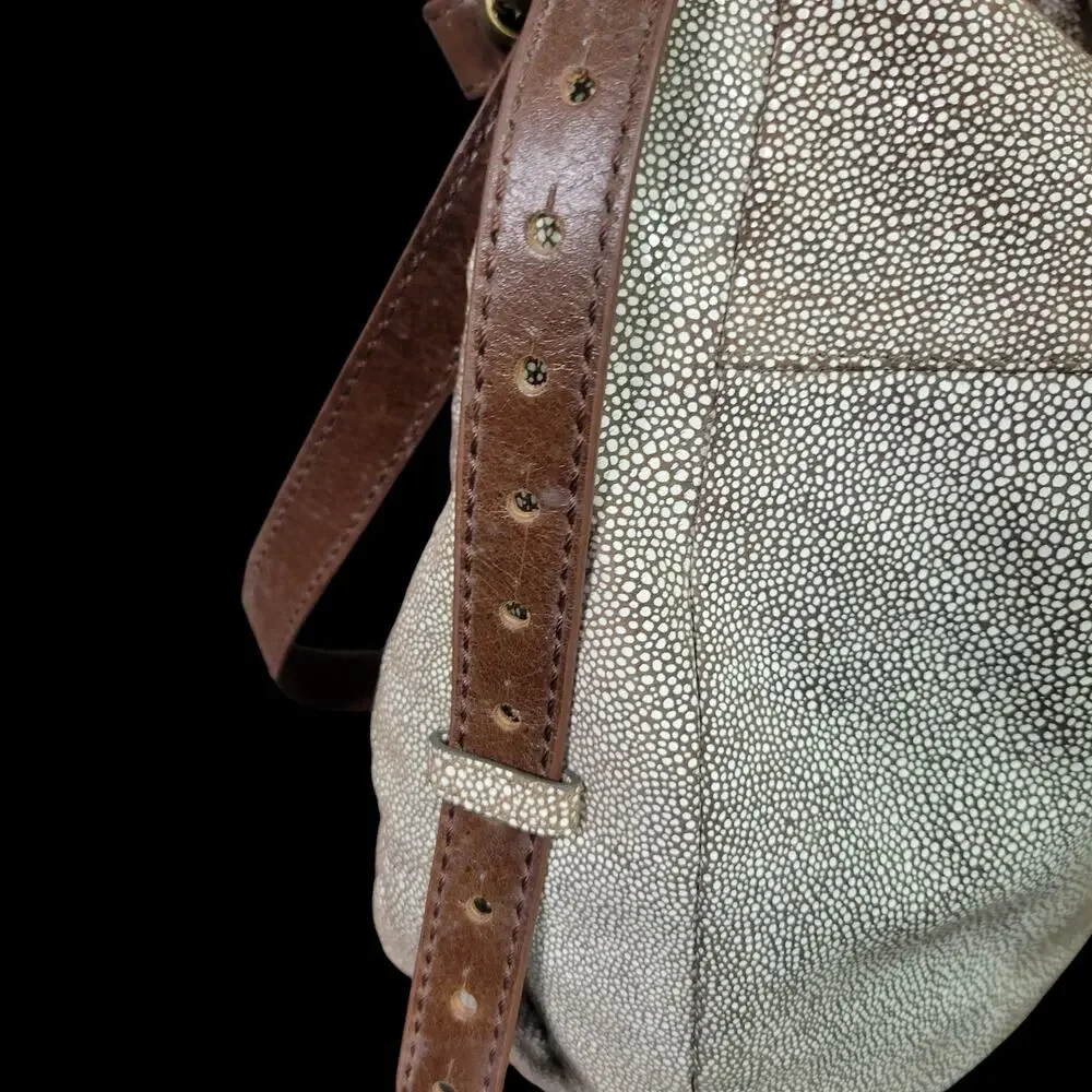 Hobo Slouchy Stingray Shoulder Bag Brown Shagreen Glaze Leather Curved Crossbody